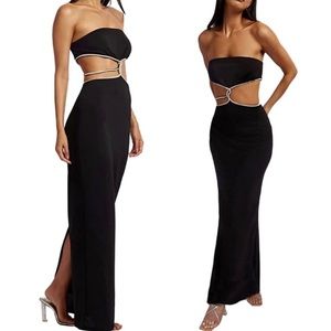 NWT (M) Long Maxi Black Strapless Sheath Cutout Dress Y2K